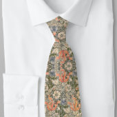 ゴージャスな植物性フローラグレーオレンジオリーブ | ネクタイ