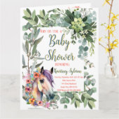 ゴージャスな水の色のフローラ馬の赤ちゃんシャワー カード (黄色い花)