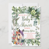 ゴージャスな水の色のフローラ馬の赤ちゃんシャワー 招待状 (正面)