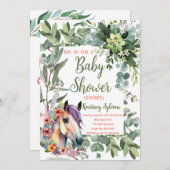 ゴージャスな水の色のフローラ馬の赤ちゃんシャワー 招待状 (正面/裏面)