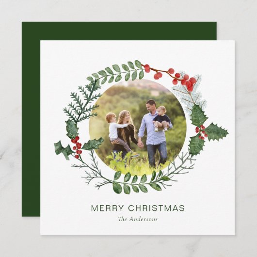 ゴージャスな水の色のリースフォトクリスマス シーズンカード (正面/裏面)