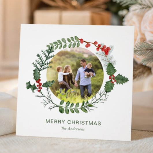 ゴージャスな水の色のリースフォトクリスマス シーズンカード