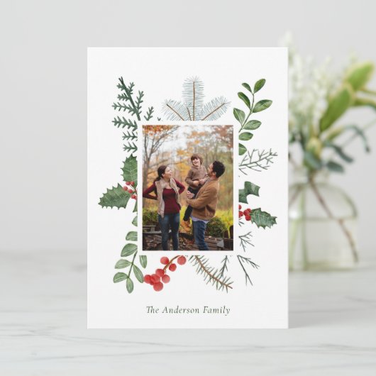 ゴージャスな水の色の緑の写真クリスマス シーズンカード (スタンド正面)