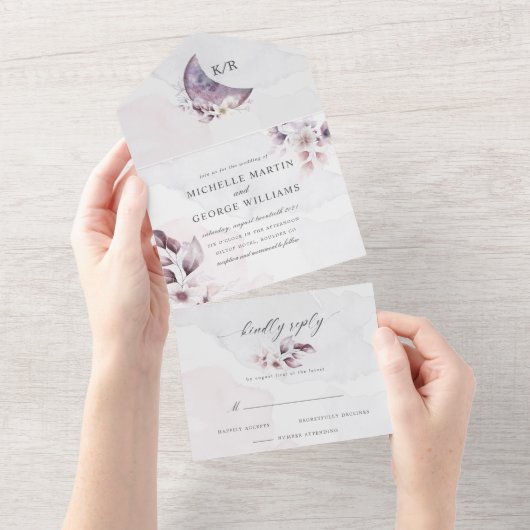 ゴージャスな水カラー秋フローラ（ENVは不要） オールインワン招待状 (貼ってはがせる)