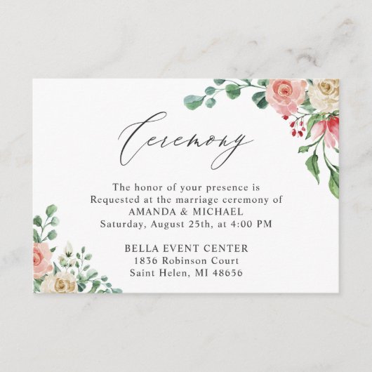 ゴージャスな水彩バラ結婚フローラ式 エンクロージャーカード (正面)