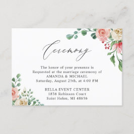 ゴージャスな水彩バラ結婚フローラ式 エンクロージャーカード