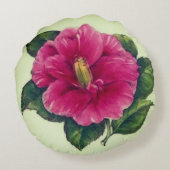 ゴージャスな水彩ピンクのハイビスカスの花 ラウンドクッション (裏面)