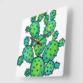 ゴージャスな水彩柄のサボテン スクエア壁時計 (傾斜)