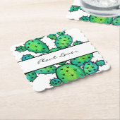 ゴージャスな水彩柄のサボテン ペーパーコースター (アングル)