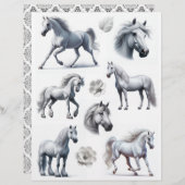 ゴージャスな水彩白馬と花 (正面/裏面)