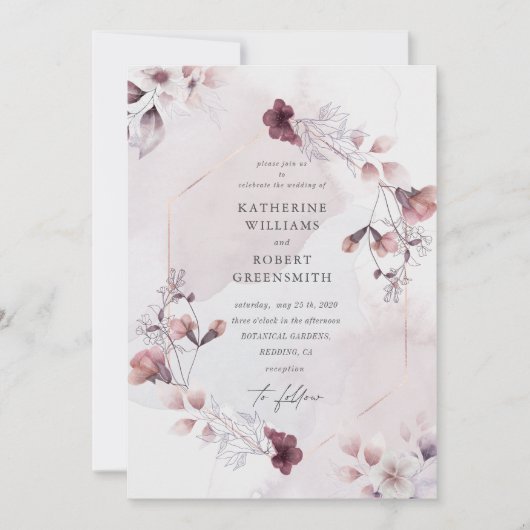 ゴージャスな水彩秋フローラ結婚式招待状 招待状 (正面)