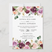ゴージャスな水彩花サマーまたは秋の結婚式 招待状 (正面)