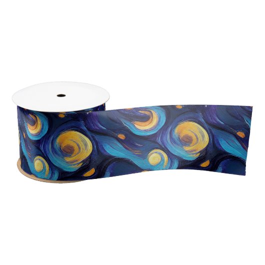 ゴージャスな水彩青い星空絵を描夜 サテンリボン (リール)
