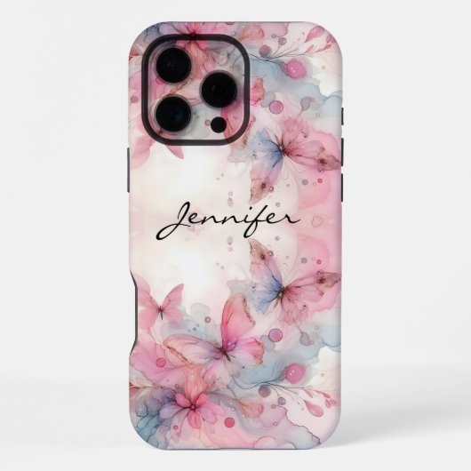 ゴージャスな水色バタフライiPhone iPhoneケース (裏面)