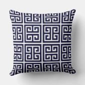 ゴージャスな深いブルーと白ギリシャの鍵パターン クッション (裏面)