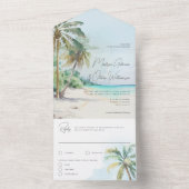 ゴージャスな熱帯ビーチパームツリーズアイランド オールインワン招待状 (内側)