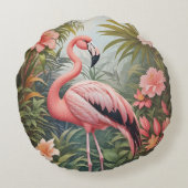 ゴージャスな熱帯ピンクのフラミンゴの鳥 ラウンドクッション (裏面)