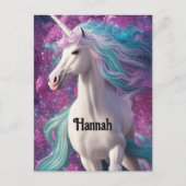 ゴージャスな白いユニコーンとターコイズと紫 ポストカード (正面)