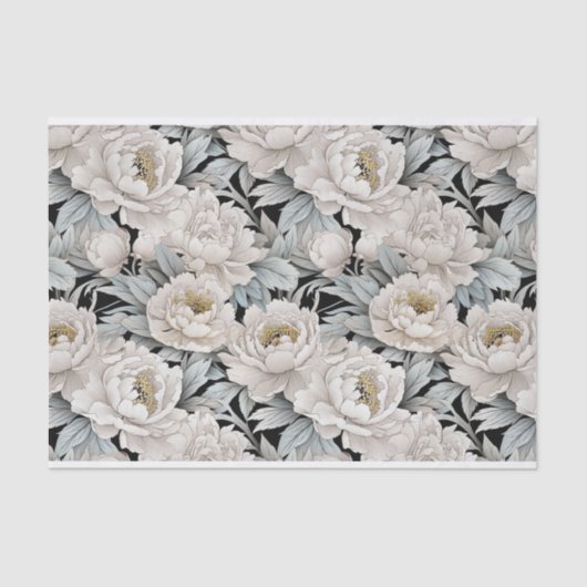 ゴージャスな白い牡丹のイラストダークバックグラウンド 薄葉紙 (正面)