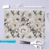 ゴージャスな白い牡丹のイラストレーションパターン 薄葉紙 (クラフト)