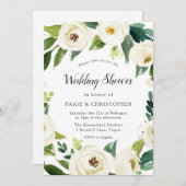 ゴージャスな白い花カップルウェディングシャワー 招待状 (正面/裏面)