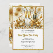 ゴージャスな白背景に金の新年のパーティー 招待状 (正面/裏面)