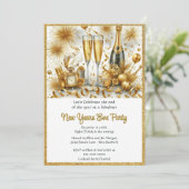 ゴージャスな白背景に金の新年パーティー 招待状 (スタンド正面)