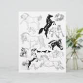 ゴージャスな白黒のラインアートスケッチの馬 (スタンド正面)