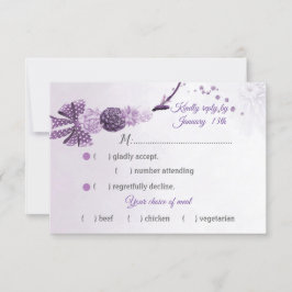 ゴージャスな紫色の色合いの花の食事の選択RSVP 出欠カード