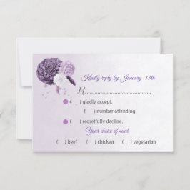 ゴージャスな紫色の色合いの花の食事の選択RSVP 出欠カード