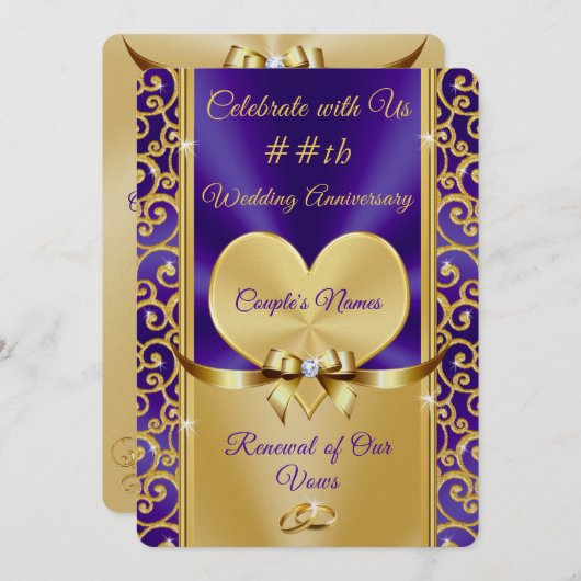 ゴージャスな紫、誓いの金ゴールドの更新招待状 招待状 (正面/裏面)