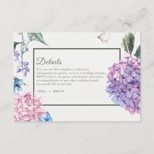 ゴージャスな絵を描手あじさいフローラ結婚ズ エンクロージャーカード (正面)