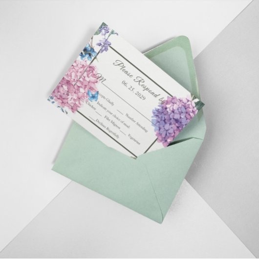 ゴージャスな絵を描手あじさいフローラ結婚ズ 招待状