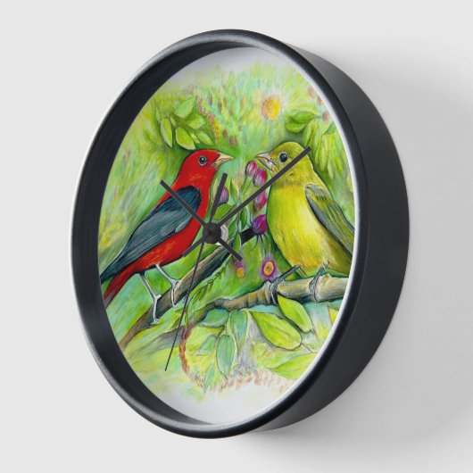 ゴージャスな緋色のタネジャーズ水彩アート 壁時計 (傾斜)