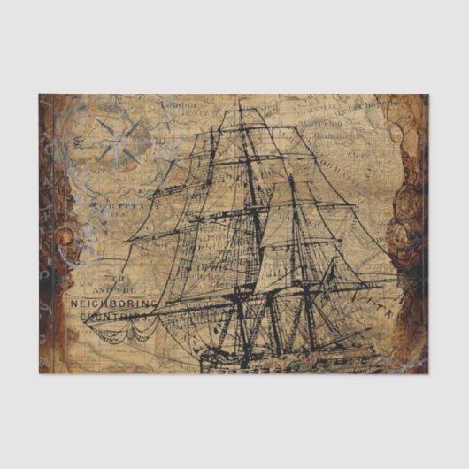 ゴージャスな背景に大型帆船ヴィンテージ 薄葉紙 (正面)