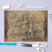 ゴージャスな背景に大型帆船ヴィンテージ 薄葉紙 (クラフト)