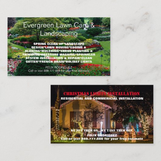 ゴージャスな芝生の写真クリスマスライト写真 名刺 (正面/裏面)