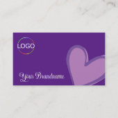 ゴージャスな薄紫ハートとロゴ付きパープルモダン 名刺 (正面)