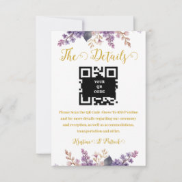 ゴージャスな薄紫結婚ビネヤードの詳細QRコード 出欠カード