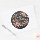 ゴージャスな誕生日ステッカー：黒 ラウンドシール (封筒)