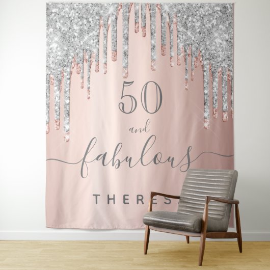 ゴージャスな誕生日パーティーのグリッター ローズゴールド シルバー タペストリー (インサイチュ)