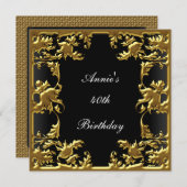 ゴージャスな誕生日招待状 エレガント ブラック ゴールド 招待状 (正面/裏面)