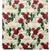 ゴージャスな赤いバラとクラシックヴィンテージ手書き シャワーカーテン (正面)