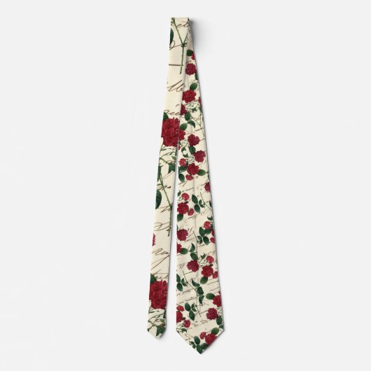 ゴージャスな赤いバラとクラシックヴィンテージ手書き ネクタイ (裏面)