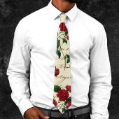 ゴージャスな赤いバラとクラシックヴィンテージ手書き ネクタイ