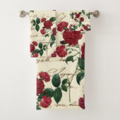 ゴージャスな赤いバラとクラシックヴィンテージ手書き バスタオルセット (インサイチュ)