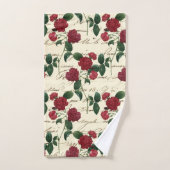 ゴージャスな赤いバラとクラシックヴィンテージ手書き バスタオルセット (ハンドタオル)