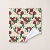 ゴージャスな赤いバラとクラシックヴィンテージ手書き バスタオルセット (ウォッシュタオル)
