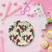 ゴージャスな赤いバラとクラシックヴィンテージ手書き ペーパープレート (パーティー)