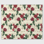 ゴージャスな赤いバラとクラシックヴィンテージ手書き ラッピングペーパー (フラット)